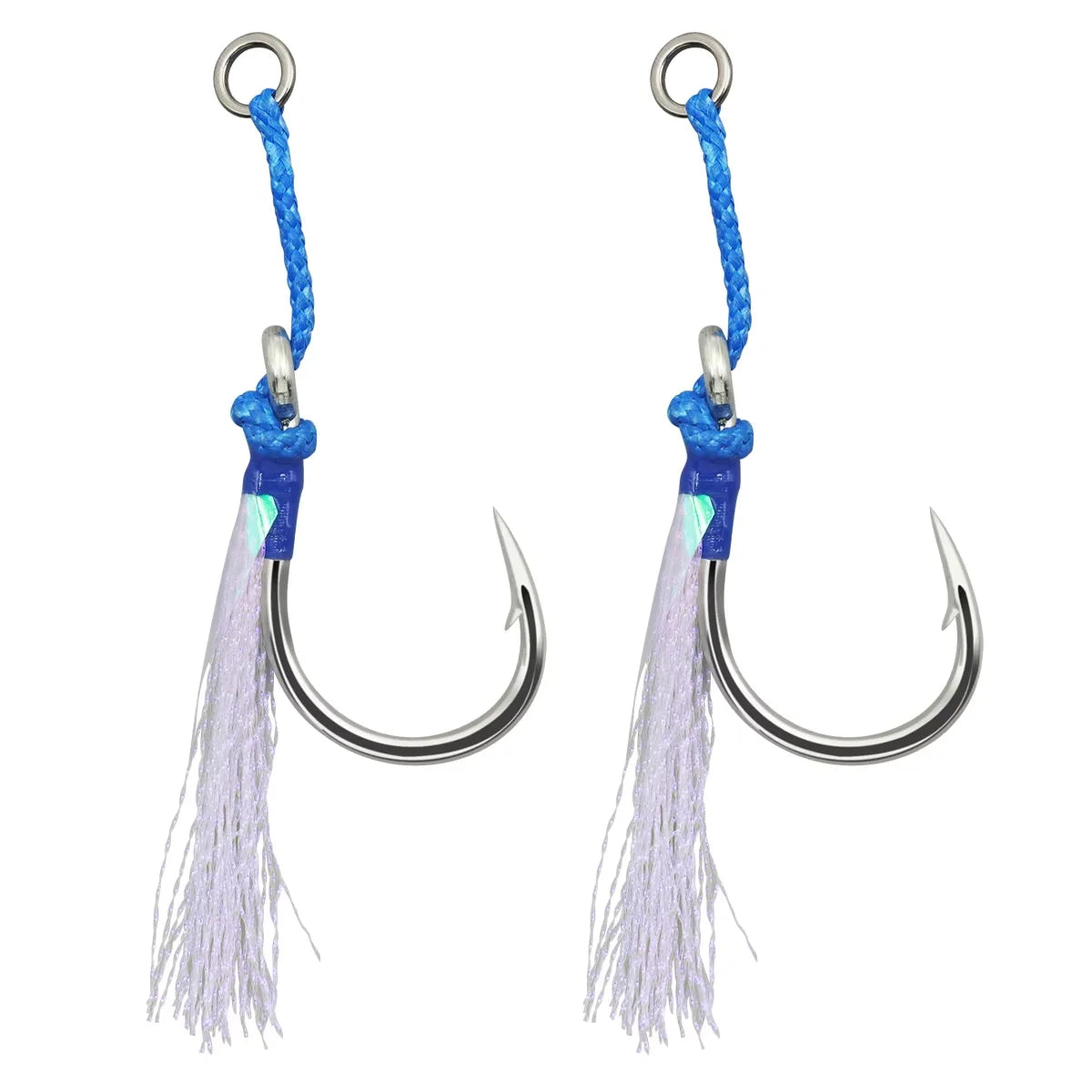 Fishing Metal Jig Hook 1/0~11/0 With Luminous Feather Solid Ring Assist Hook Saltwater Fishing Trolling Fishing Tackles
