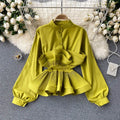 Spring Full Sleeve O-Neck Shirts Women Solid Draped Casual Blouse Ladies Elegant Clothing Clothes Women Wholesale