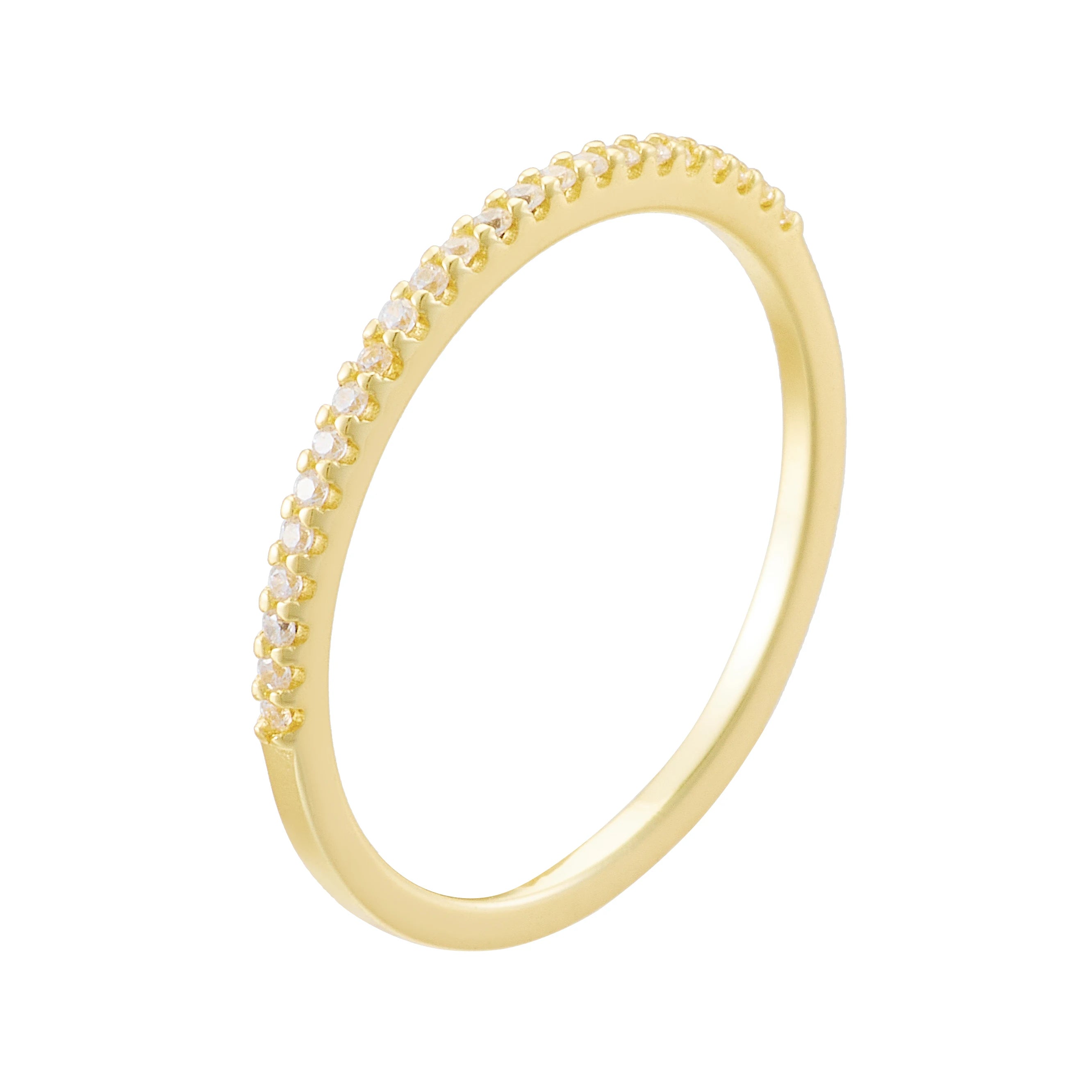 New Fancy Popular 925 Sterling Silver Gold Plated Wedding Band Cubic Zirconia Half Eternity Stackable Engagement Ring