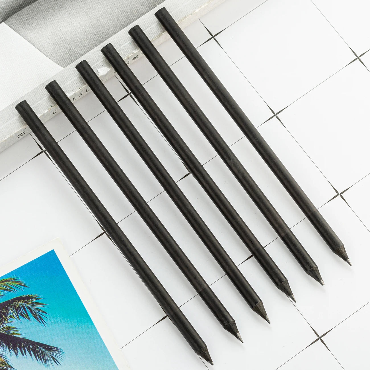 Black Pencil Premium Quality 7 Inch Round Hexagonal Shape Custom Logo Black Wood Pencil HB Pencil