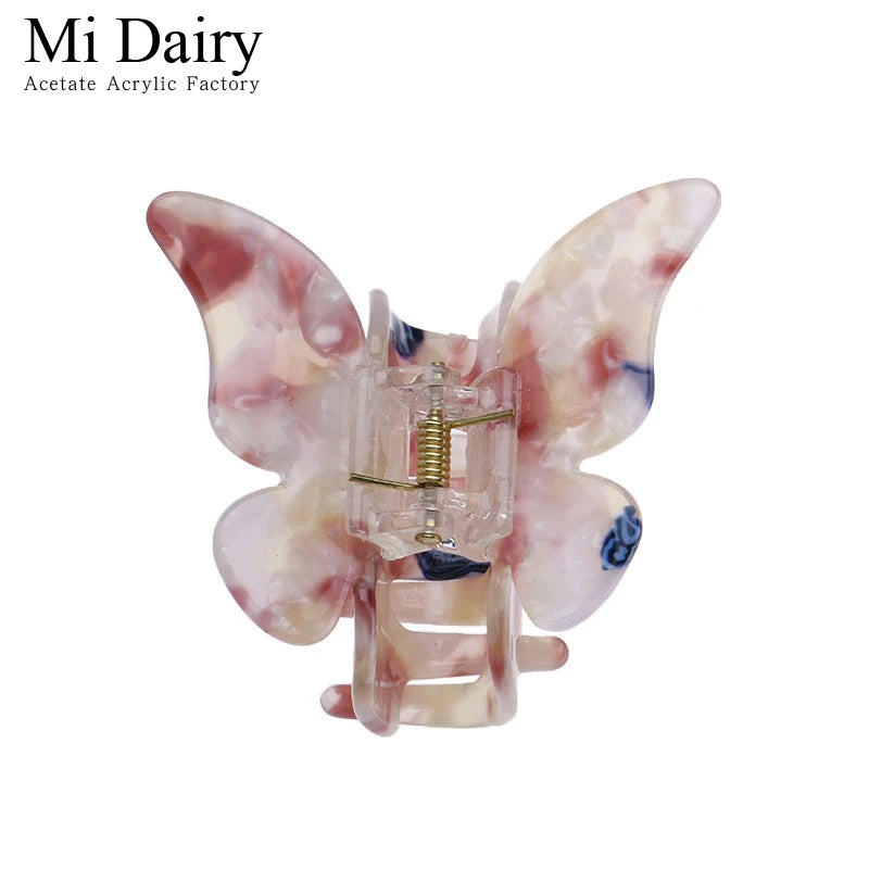 MiDairy 2024 New Fairy Style Butterfly Alloy & Acetate Hair Claws Six Colors Acid Texture Daily Use Hair Ornament
