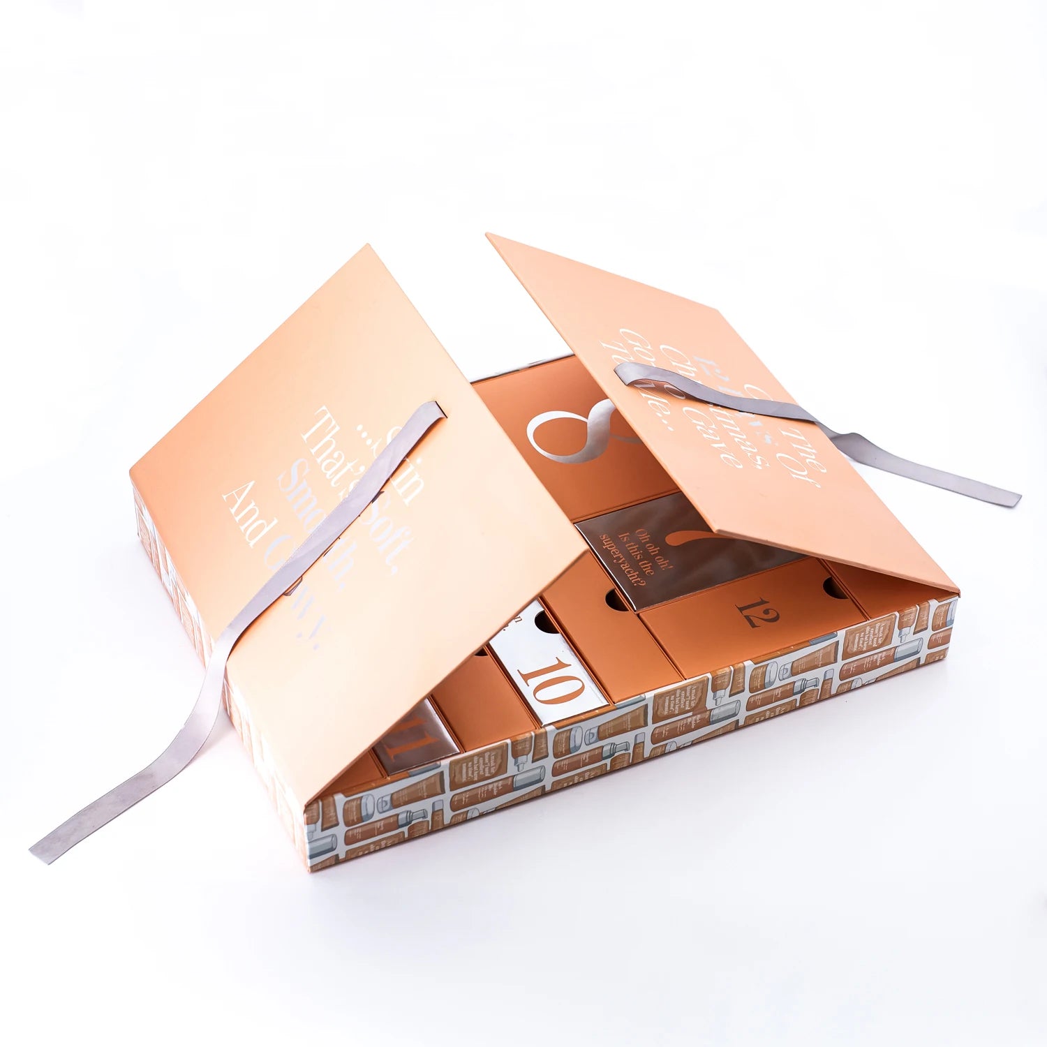 Eco-friendly Custom Double Door Empty Refillable Recyclable Countdown Calendar Gift Packaging Boxes 24 Days Embossing Fur Socks