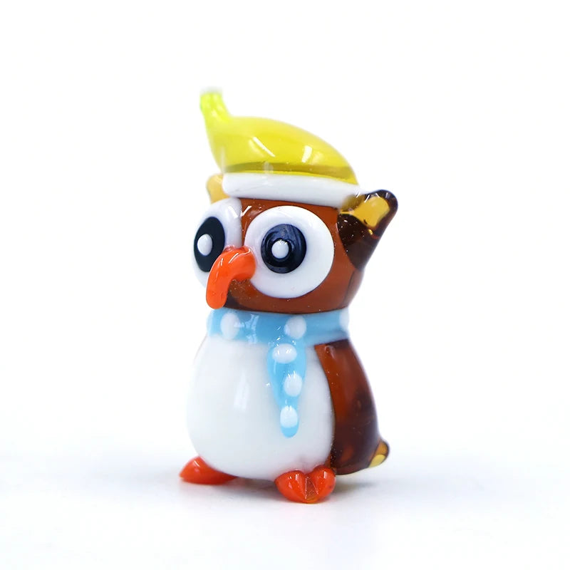 Handmade Lampworking Murano Glass Christmas Hat Owl Figurine