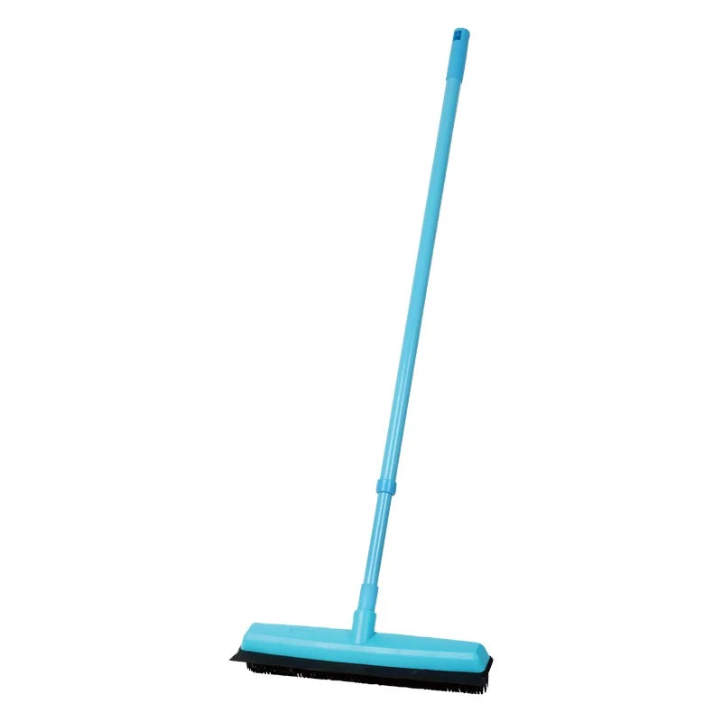 Push Broom Long Handle Rubber Silicon Broom Bristles with Squeegee for Pet Hair Carpet Hardwood Tile Clean