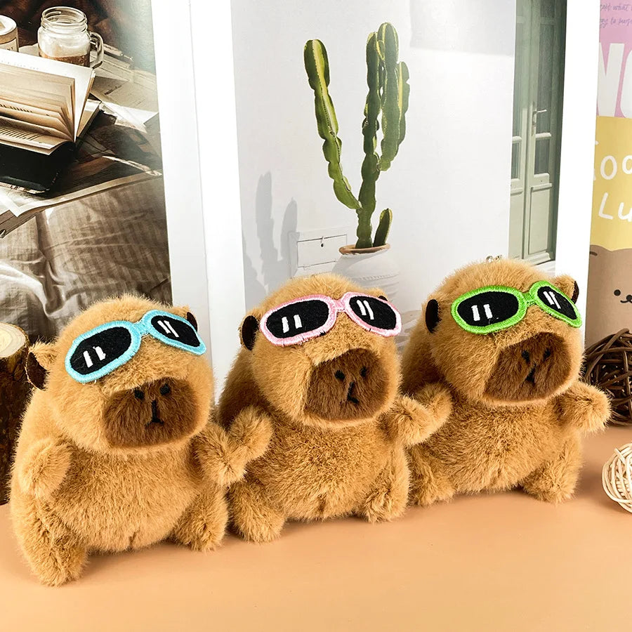 Sunglasses Capybara Plush Keychain Backpack Pendant Toys Cute Peluche Sun Glasses Fluffy Stuffed Animal Bag Charm Accessories