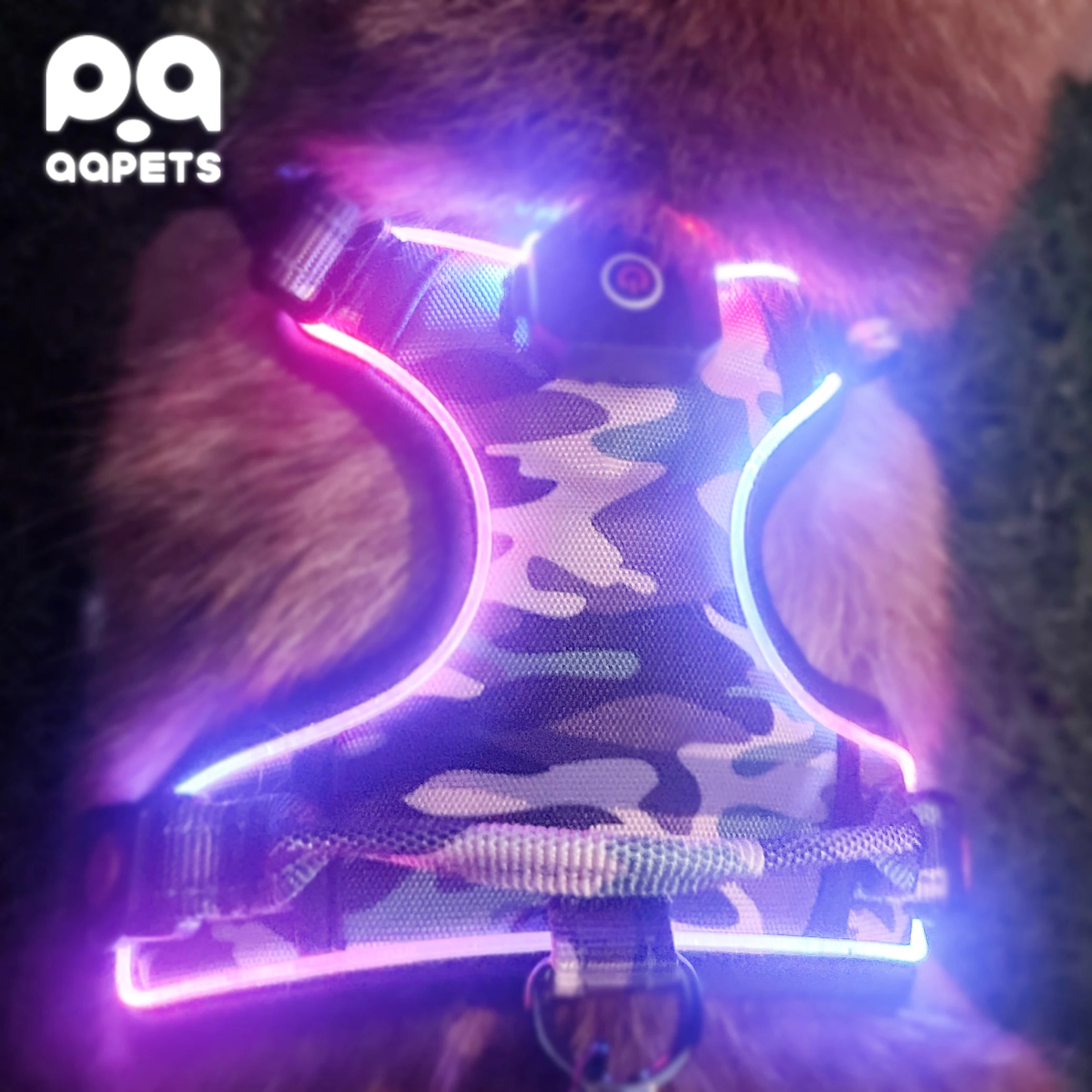 Designer Custom Logo Luxury Reflective Nylon Dog Harness LED Light No Pull Padded Handle Battery Luminous Pet Safety Harness