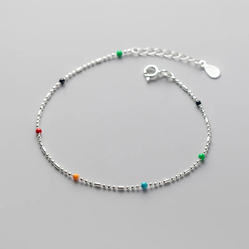 Handmade Bohemian 925 Sterling Silver Colorful Beads Beaded Bracelet for Women Girls Gifts