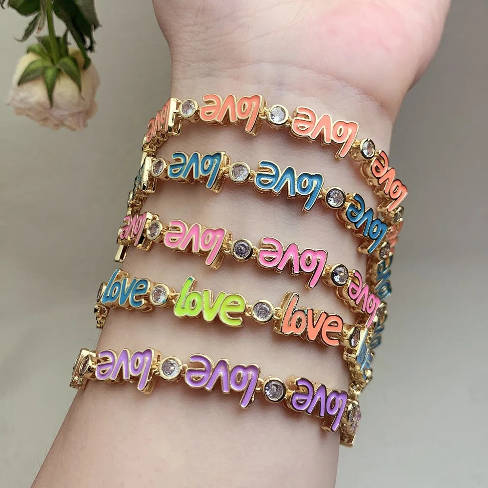 Zircon Enamel Letter LOVE Bracelet for Women Couple Trendy Jewelry Personalized Gift Wholesale