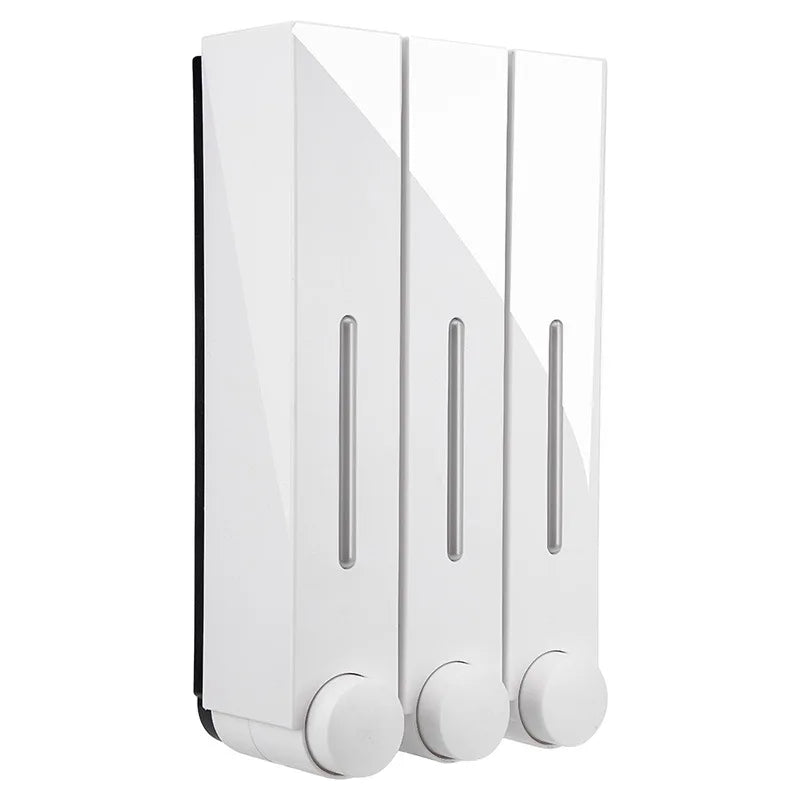 White Liquid Soap Dispenser Wall Mounted Shower Shampoo Double Dispensers