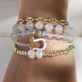 Custom Jewelry Chain Handcuff Bracelet Natural Stone Polymer Clay Crystal Glass Peace Hematite Freshwater Pearl Bracelet Set
