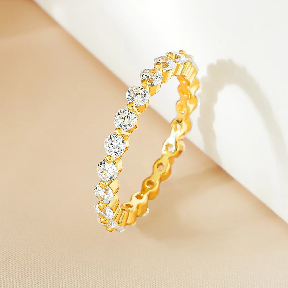 Classic 925 Silver Minimalist Eternity Thin Stackable Rings Gold Plated Row Diamond Zircon for Women for Weddings and Parties
