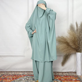 2024 Newest Ice Silk Crepe Fabric Breathable Two-piece Women's Islamic Muslim Abaya With Hijab Jilbab Models