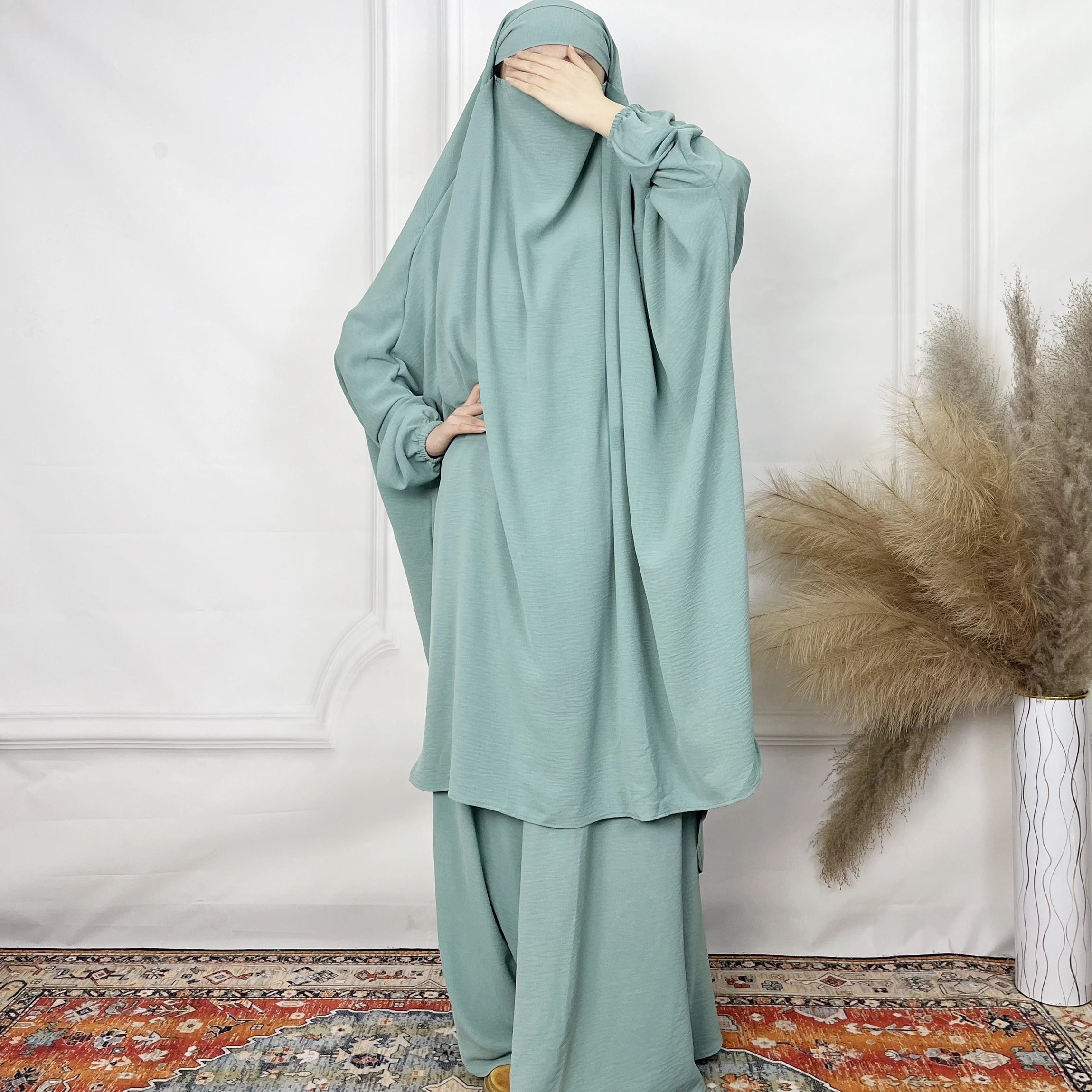 2024 Newest Ice Silk Crepe Fabric Breathable Two-piece Women's Islamic Muslim Abaya With Hijab Jilbab Models