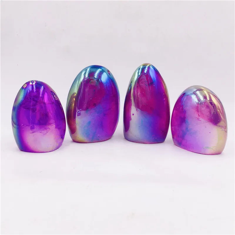 Wholesale Titanium Rainbow Aura Purple Lemurian Quartz Crystal Point Lemurian Seed Crystal for Decoration