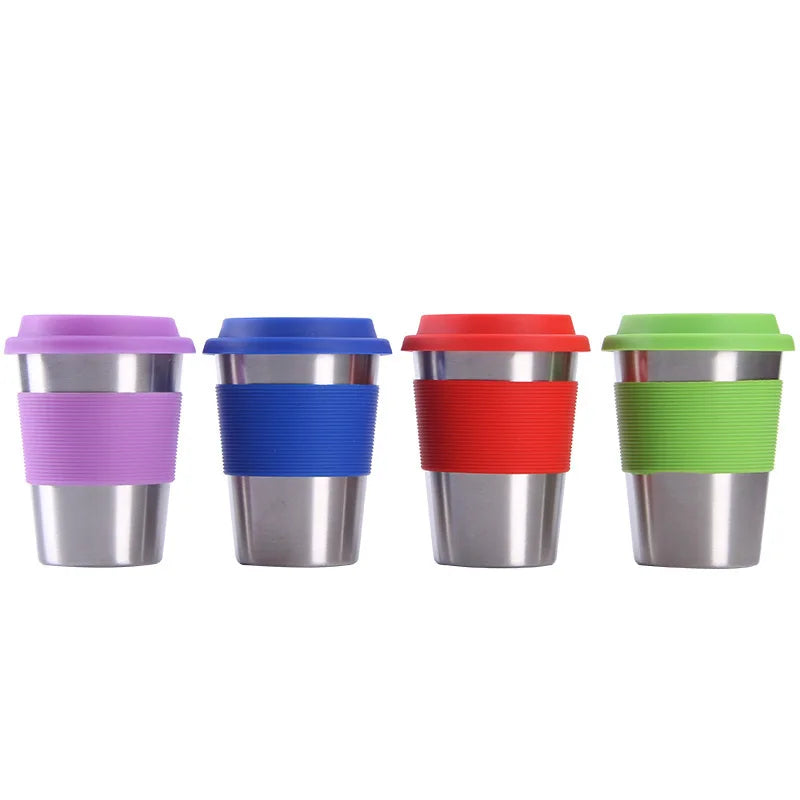 500ml Portable Water Cup Bear Mugs with Lid Straw Silicone Grip Stainless Steel Coffee Mug