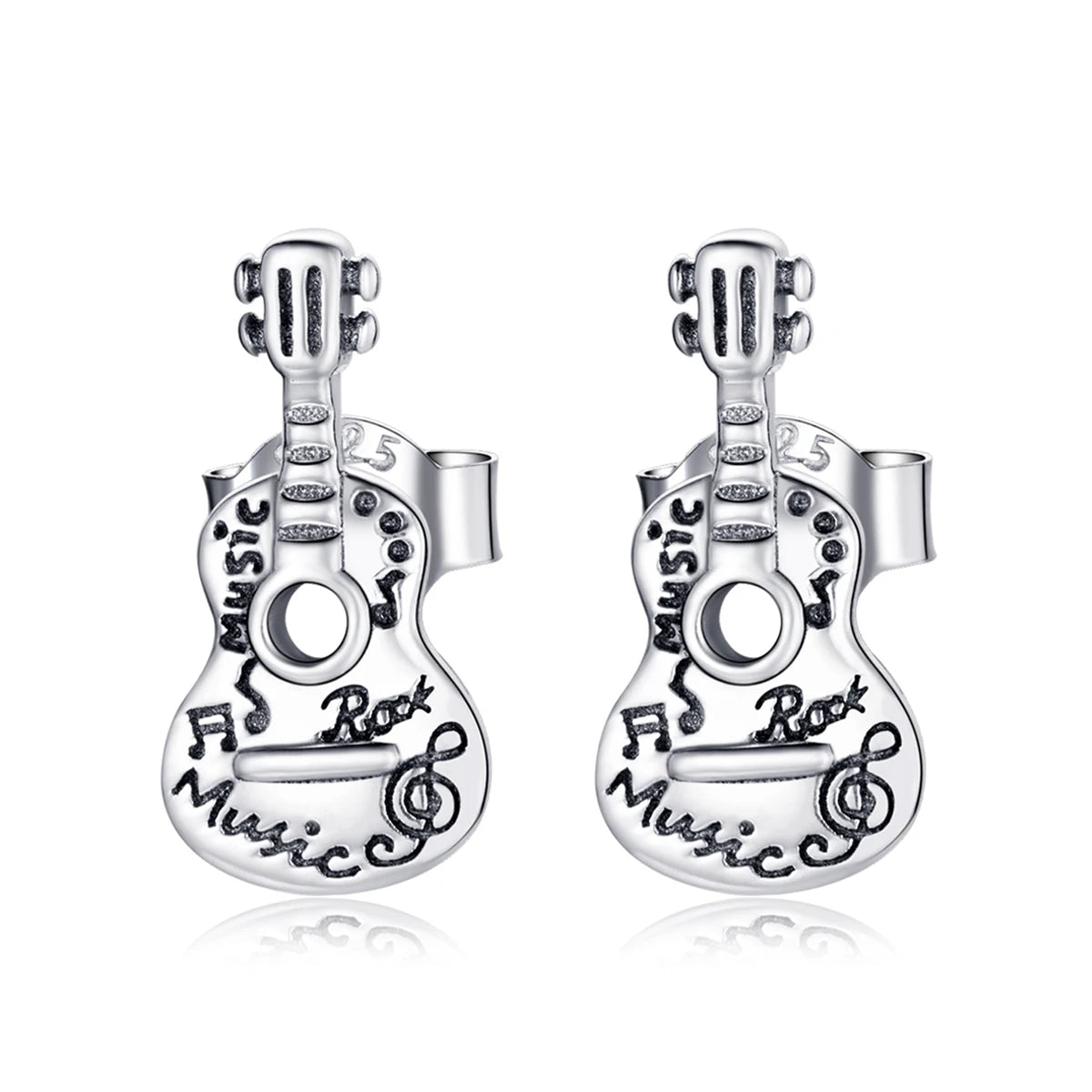925 Sterling Silver Vintage Guitar Earrings Musical Instrument Earrings Jewelry for Women Men Fashion Jewelry Gift SCE1155