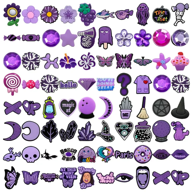 Customized Wholesale 2D Purple Pvc Diy Clog Sandal Accessories Flowers butterfly Grapes Shoes Decorations Witch Shoe Charms