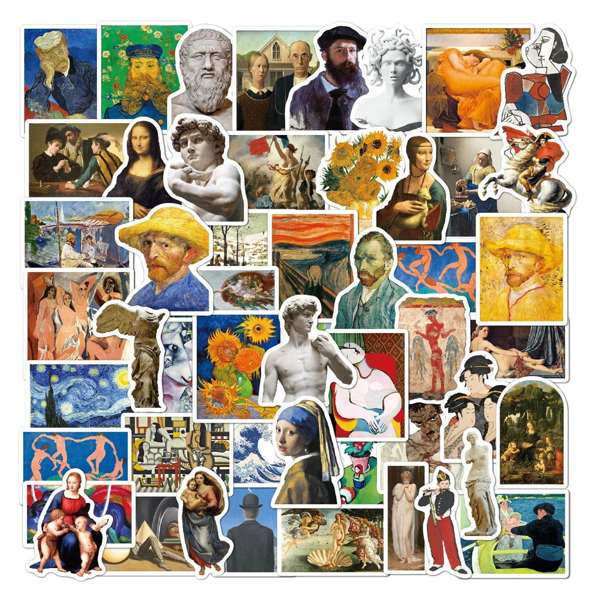 52Pcs Art Oil Painting Van Gogh Graffiti Stickers Student Paper Decrate Label Vinyl Mix Stickers