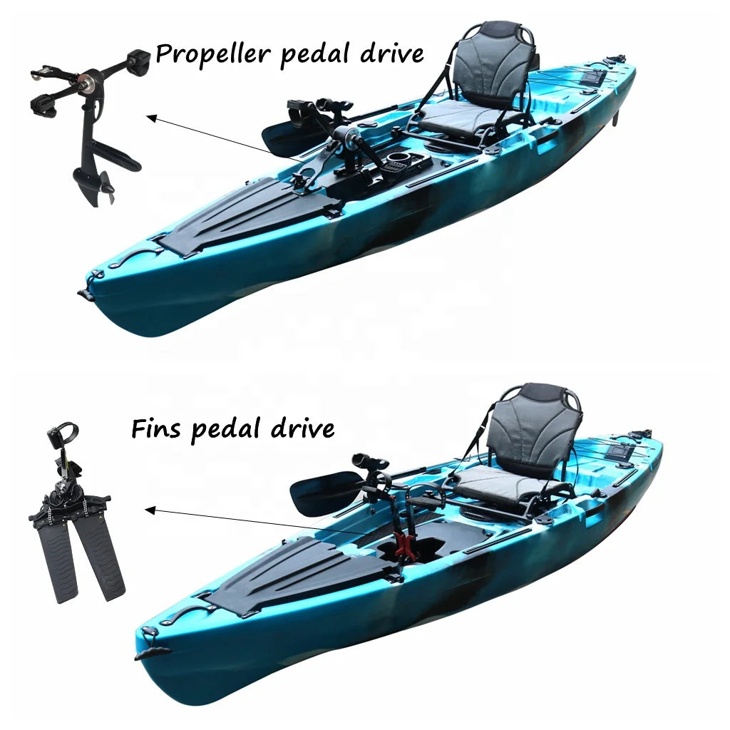 12ft 1person Fishing Single Seat Sit on Top Propeller Fin Pedal Drive Kayak with Electric Motor HDPE Boat Plastic Canoe Sea