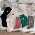 Women's Autumn Winter Mid-Length Socks Thick Needle Double Needle Love Embroidery Crew Fashion Academy Style Dress Anti-Slip