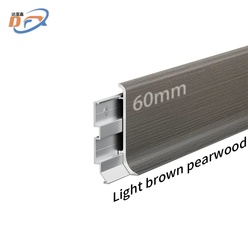 Dafuxin Manufacturer's Stock Aluminium Skirting-Easy Installation 6cm Height 1mm Thickness Durable Clasp Wood Grain Finish