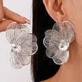 2025 New Arrival Fashion Jewelry Metallic Diamond Inlaid Flower Petal Stud Earrings Filigree Big butterfly Earrings Women