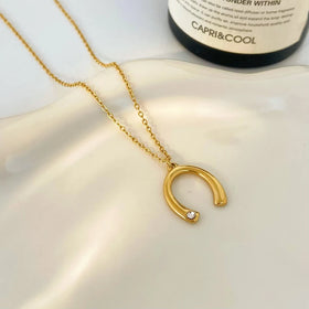 U-shaped Horseshoe Pendant Necklace Joyas De Acero Inoxidable 18k Gold Plated Necklace Waterproof