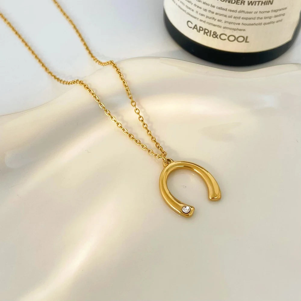 U-shaped Horseshoe Pendant Necklace Joyas De Acero Inoxidable 18k Gold Plated Necklace Waterproof