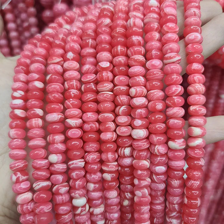 SB7173 Wholesale Manmade Pink Rhodonite  Abacus Roundel BeadsSynthetic Rhodochrosite Stone Rondelle Beads