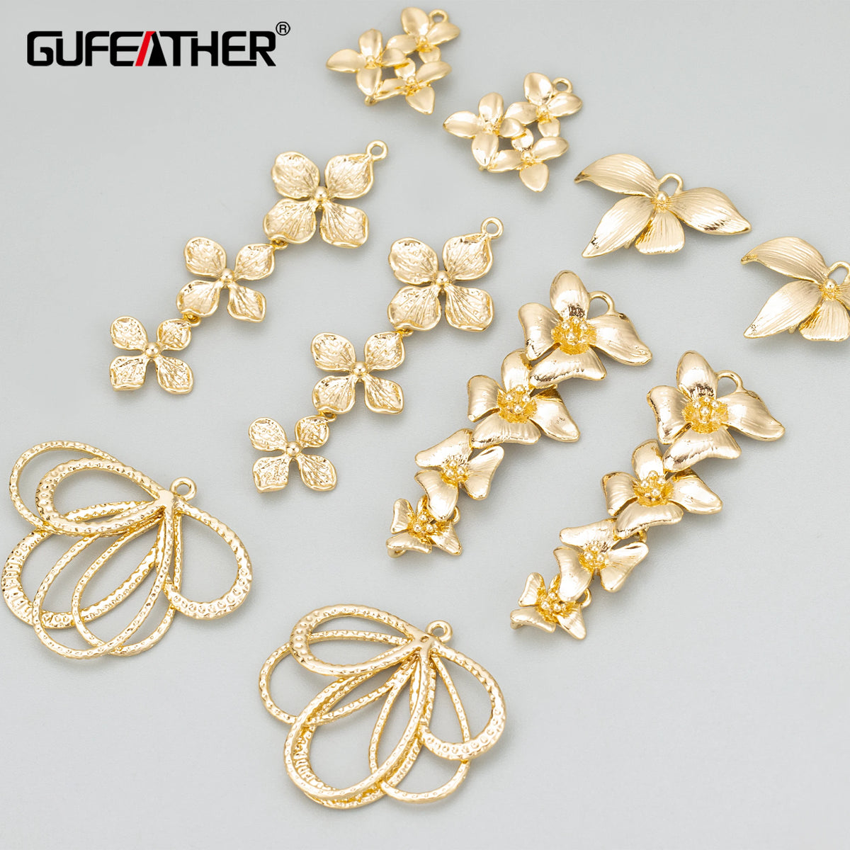 MD67 18K Gold Rhodium Plated Copper Jewelry Accessories Flower Shape DIY Pendants and Making Findings 6pcs/Lot Metal Charms