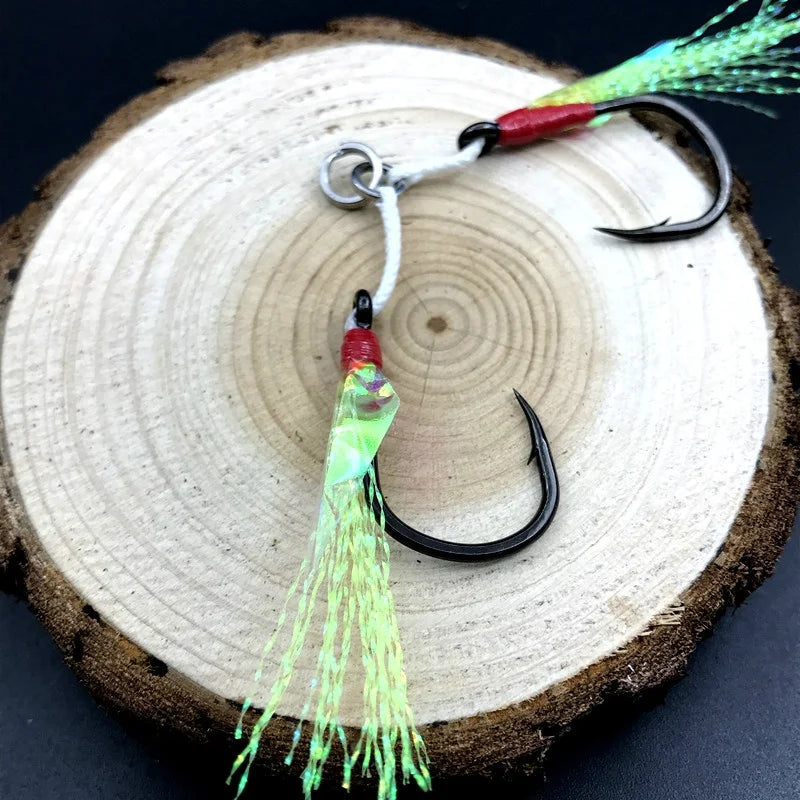 Mustad J-ASSIST4 Double Barbed String Steel Assist Jig Hook Green Feature  Fishing Hook