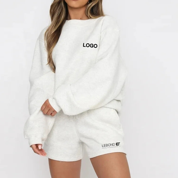 New Fashion Crew Neck Hoodie Cotton Blend White Custom French Terry Embroidery Emboss Women Fleece Sweatshirt With Terry Print