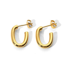 Fine Jewelry Earrings Gold Plated Oval Hoop Earring Jewelry Stainless Steel C Shape Hoop Stud Pin Earrings Jewelry Women