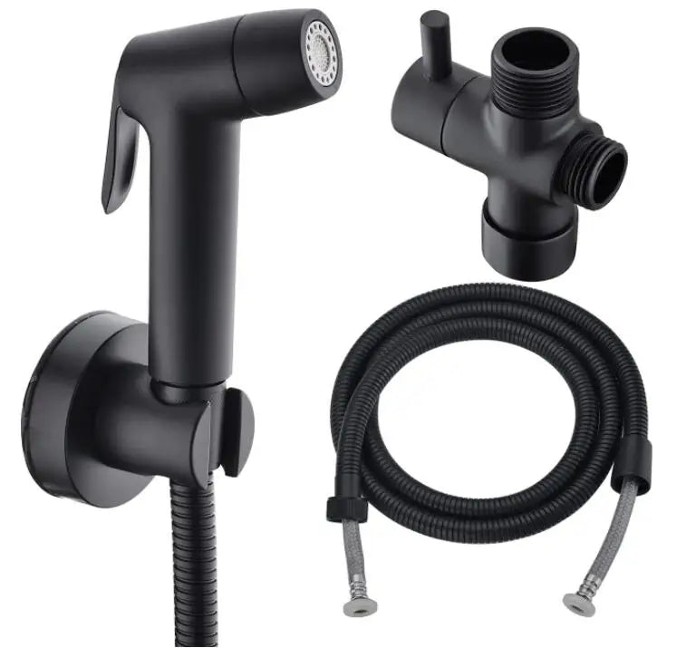 Matte Black Brass Modern Dual Function Rotatable Handheld Wall-Mounted Bathroom Bidet Set Horizontal Spray Push Button