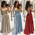Liu Ming Good Quality Elegant Women Clothes Sexy Deep V Neck Backless Spaghetti Strap Celebrity Party Maxi Dress