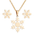Stainless Steel Christmas Snowflake Necklace Gold Plated Earrings Adjustable Ring Women's Fashion Jewelry Set