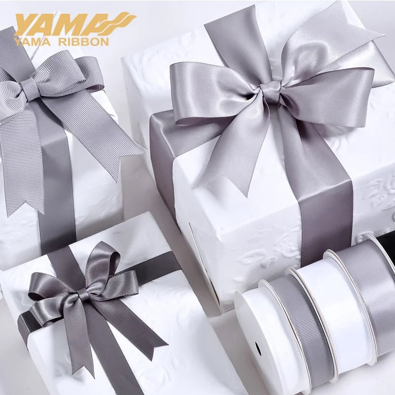 Factory Price Stock Wholesale 25mm Black White Grey Satin Ribbon by the Roll for Packing