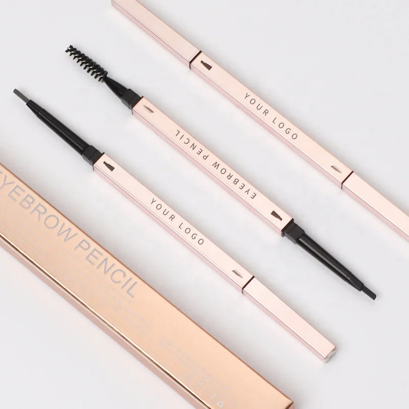 Wholesale Make Your Own Logo Waterproof Vegan Eyebrow Pencil Gold with Brush Double Ended Creamy Micro Fine Eye Brow Pencil