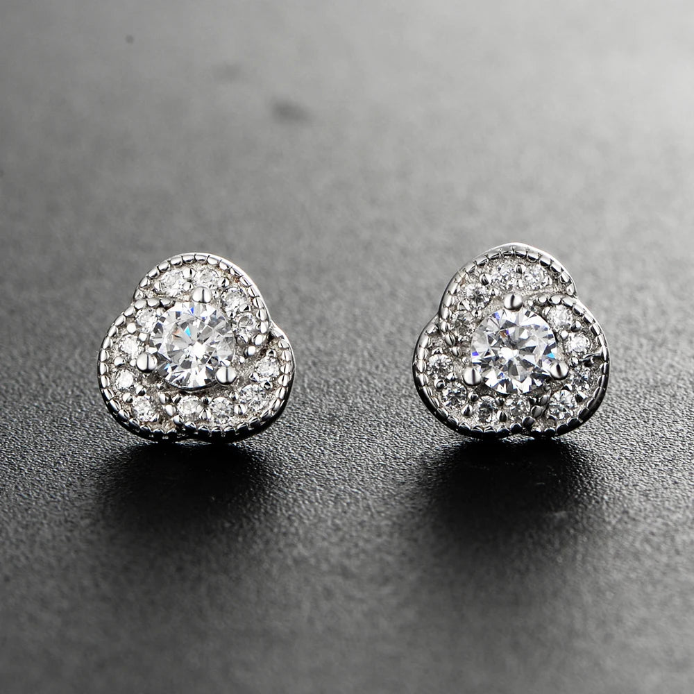 Peishang Fine Jewelry Earrings 925 Sterling Silver Cubic Zirconia Classic Petal Earringr Studs
