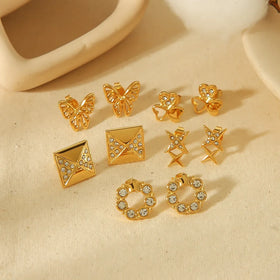 Nabest Hot Sale Fashion Geometric Stud Earrings with Zirconia Butterfly Hollow Earrings Stainless Steel for Women
