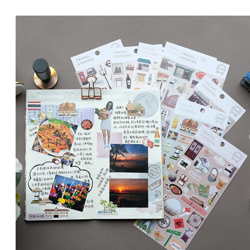Nekoni National Culture Original Design Tourism Cities Travel Around the World Paper Decals Stickers for Hand Account Stickers