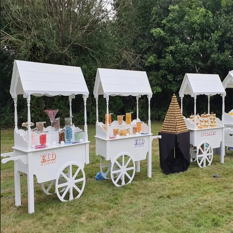 Factory Standard Sweet Iron Golden Wooden Candy Cart for Sale/wooden Decorative Carts Wood Display Racks/food Cart Wooden