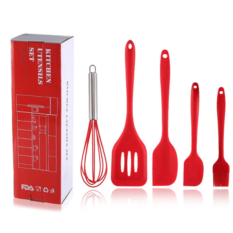 5-Piece Heat-Resistant Silicone Cutlery Spatula Set Kitchen Cooking Tools for Home Use Furniture