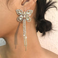 Wholesale New Fashion Luxury Claw Chain Long Silver Drop Earrings Crystal Rhinestone Butterfly Tassel Earrings