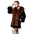 MWFur Fashion Girl for Rabbit Fur Coat With Fox Hair Collar for Women Winter Outwear Fur Coat for Fashion Lady