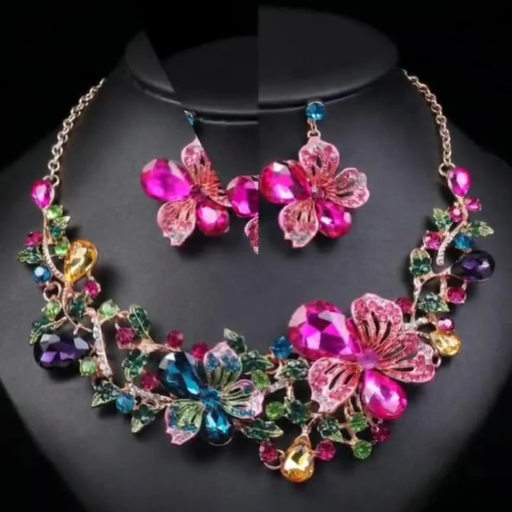 Women African Fashion 4 Piece Jewelry Sets Bangle Wedding Bridal Jewelry Set Gold Luxury Dubai Brazilian Flower Red Custom Alloy