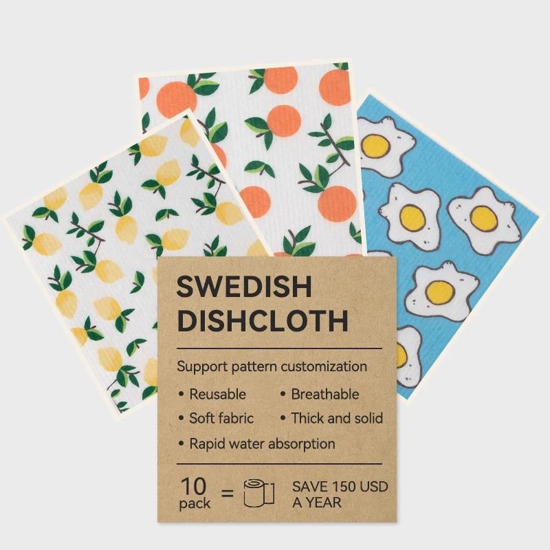 Custom Printed Eco-Friendly Swedish Dishcloths Private Label Cellulose Cleaning Sponges Reusable Kitchen Swedish Dish Cloths