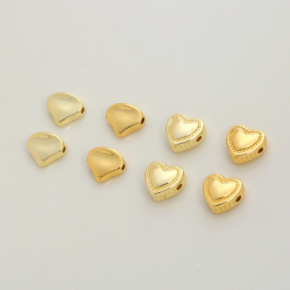 14K Brass Gold Plated Retaining Lace Peach Core Beads DIY Hand String Double Hole Loose Beads Decorative Heart Septum Beads