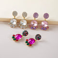 New Fashion Gold Plated Glass Geometric Stud Earrings Colorful Crystal Rhinestone Round Drop Jewelry for Ladies Pearl Main Stone