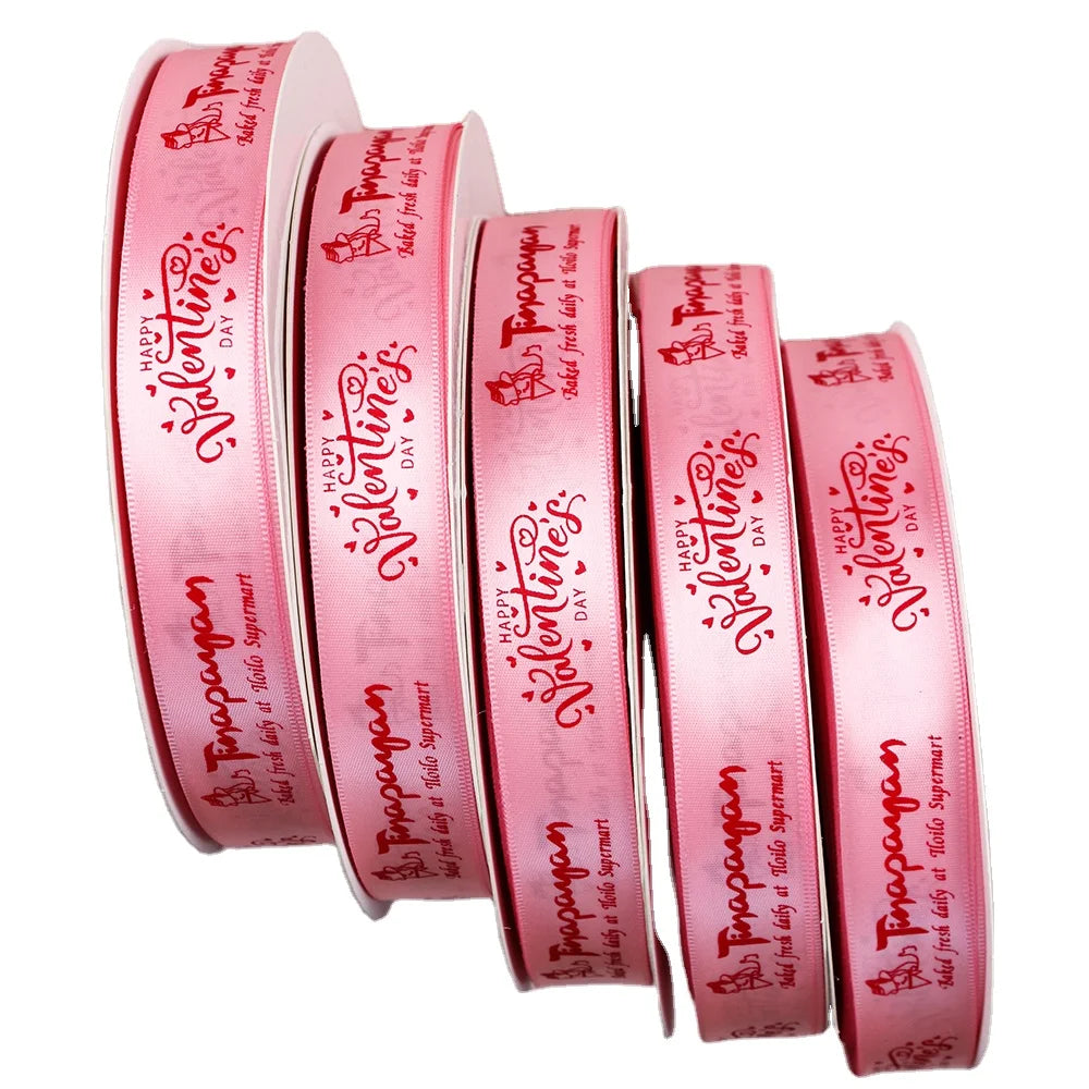 Factory Wholesale Printed Ribbon With logo Print Heart Decorative Valentine Day Box Wired Gift Ribbon Roll